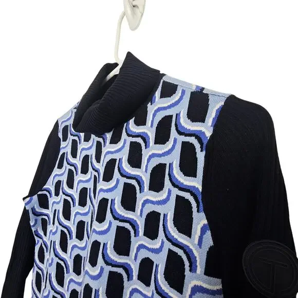 Talbots Womens Abstract Geometric Turtleneck Sweater Size PS Preppy Artsy Blue - Picture 6 of 9